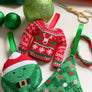 Cross stitch Christmas decorations including sprout, Christmas tree and Christmas jumper designs together