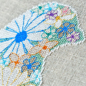 Close up of stitches - floral finch modern cross stitch kit