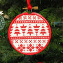 3 inch hoop cross stitch Christmas bauble in red and white Scandi or Nordic pattern