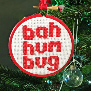 Cross stitch bah hum bug Christmas bauble design