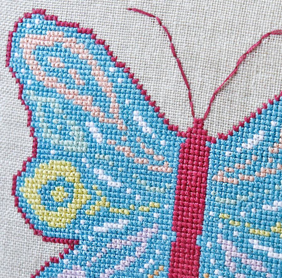 Beautiful spring colour palette in our butterfly cross stitch kit