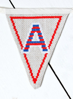 Cross stitch alphabet bunting A flag