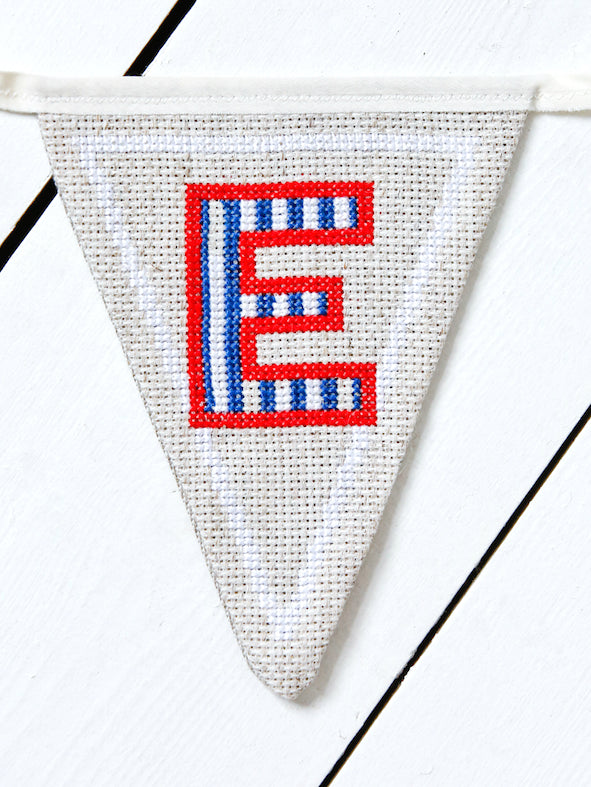 Cross stitch alphabet bunting E flag