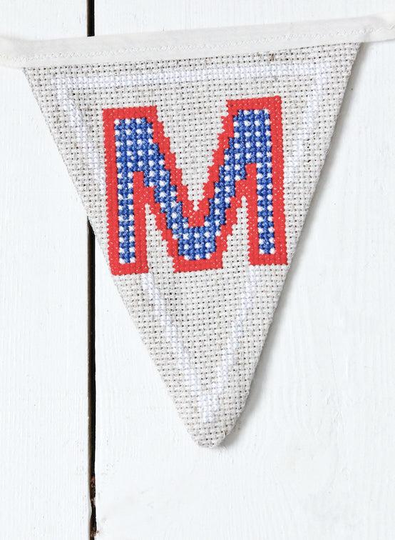 Cross stitch alphabet bunting M flag