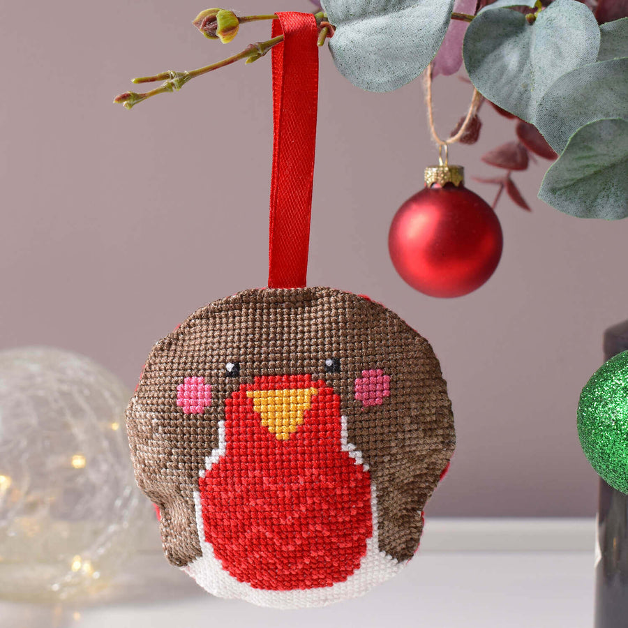 Christmas robin bauble cross stitch kit