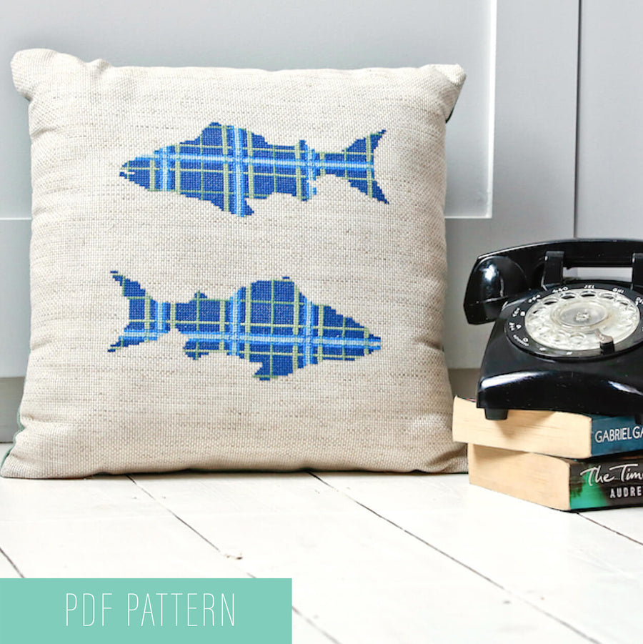 Tartan trout modern cross stitch pattern